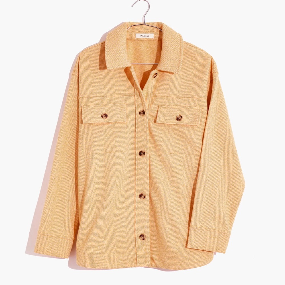 Madewell Brushed Herringbone Knit Shacket in Candle Flame